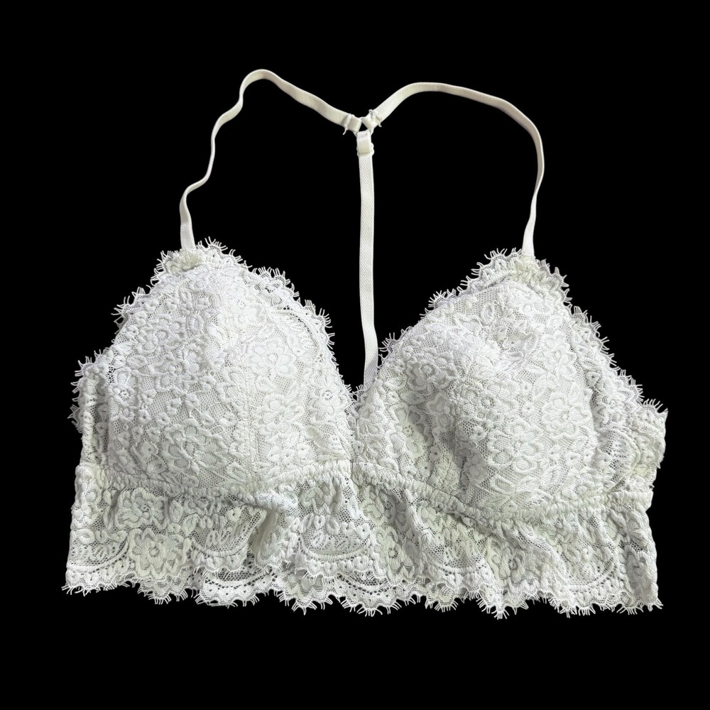 Aerie White Floral Lace Bralette Racerback T-Strap Eyelash Trim Size M/M